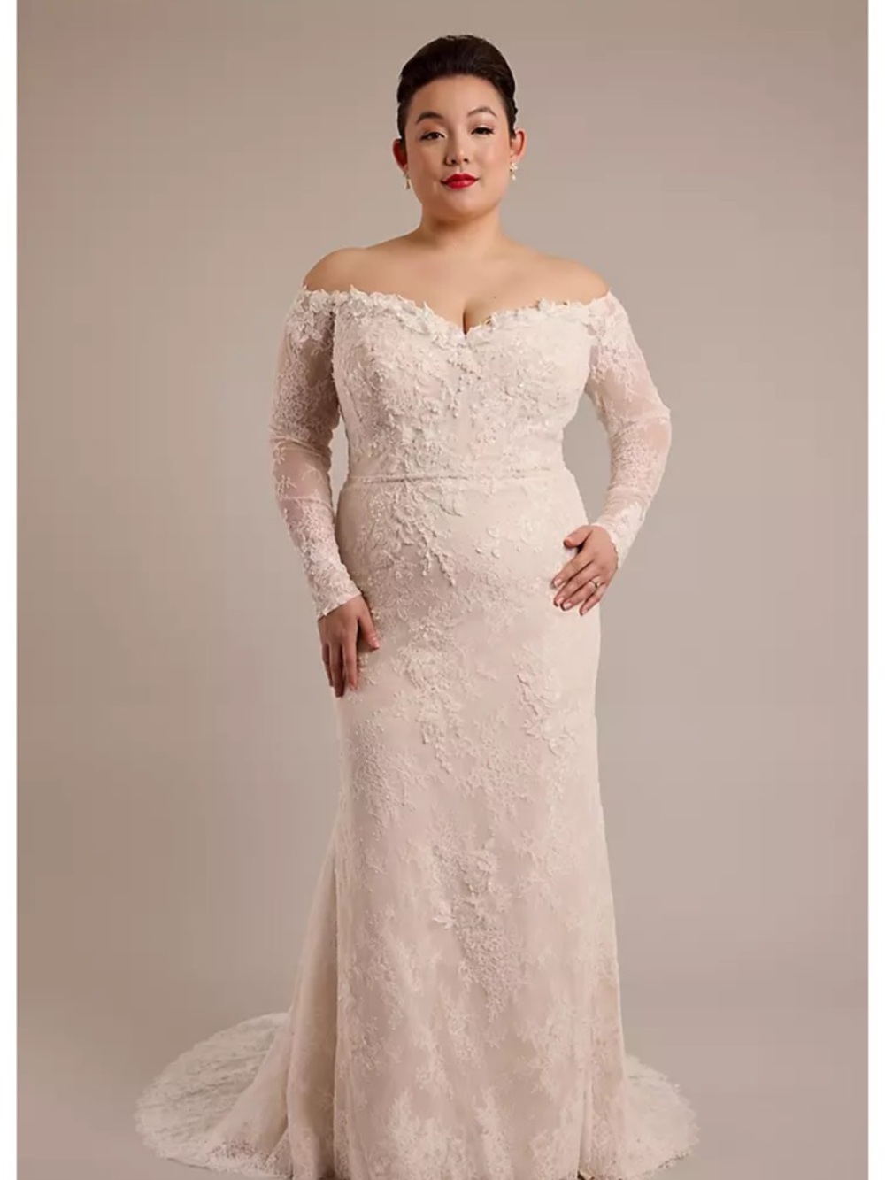 Oleg Cassini Off-Shoulder Lace Wedding Gown in Ivory